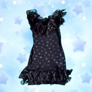 Vintage RARE 80's Tadashi Shoji Black Polka-dot Ruffle Cocktail Dress